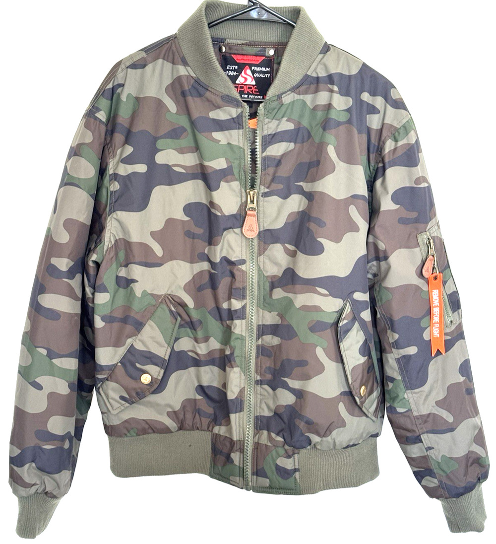 Spire MA-1 Flight Bomber Jacket Men's Medium Camo Heavyweight Military Coat.